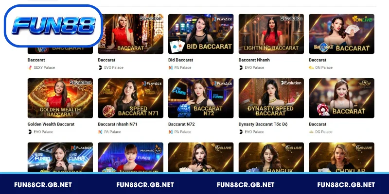 Casino FUN88 - Live Casino 4K Dealer Quốc Tế Đa Ngôn Ngữ 2 Baccarat – Vua Game Casino Việt Nam