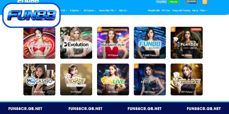 Casino FUN88 - Live Casino 4K Dealer Quốc Tế Đa Ngôn Ngữ 4 FUN88 liên kết với nhiều nhà cung cấp Casino hàng đầu