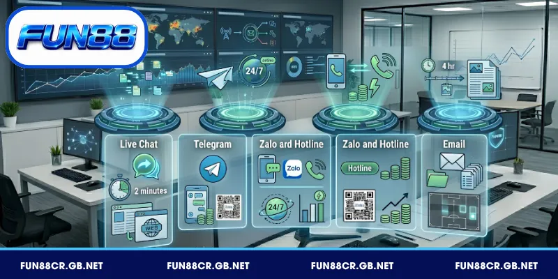 Liên Hệ FUN88 Nhanh Chóng – Hỗ Trợ 24/7 Mọi Lúc 1 Khám phá 4 kênh liên hệ FUN88