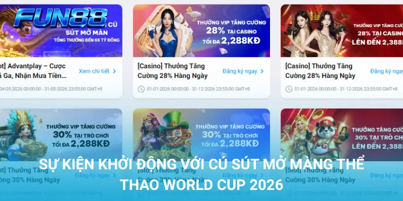 Khuyến Mãi Slot AdvantPlay FUN88 – Vòng Quay & Cash Drop 2 Sự kiện Vòng Quay Miễn Phí slot FUN88 với 6 cấp thưởng theo doanh thu
