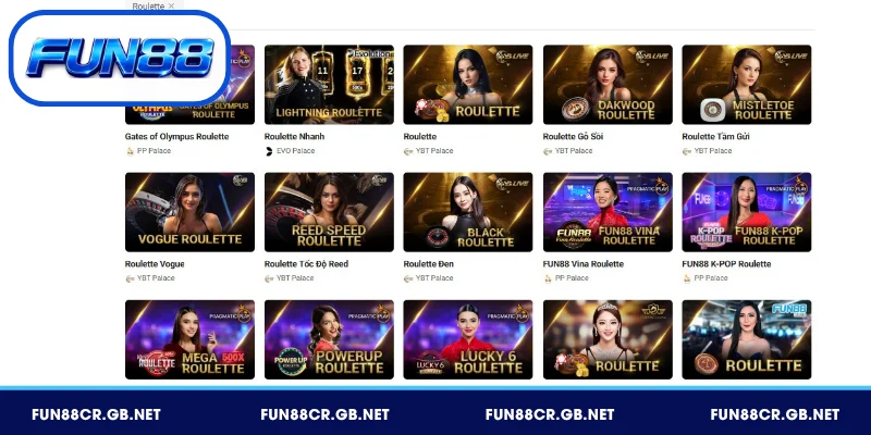 Casino FUN88 - Live Casino 4K Dealer Quốc Tế Đa Ngôn Ngữ 3 Roulette với nhiều phiên bản game hấp dẫn khác nhau